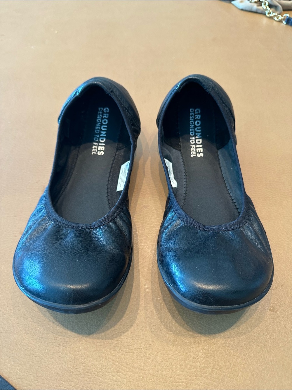 Groundies Black Leather Ballet Flats for Women